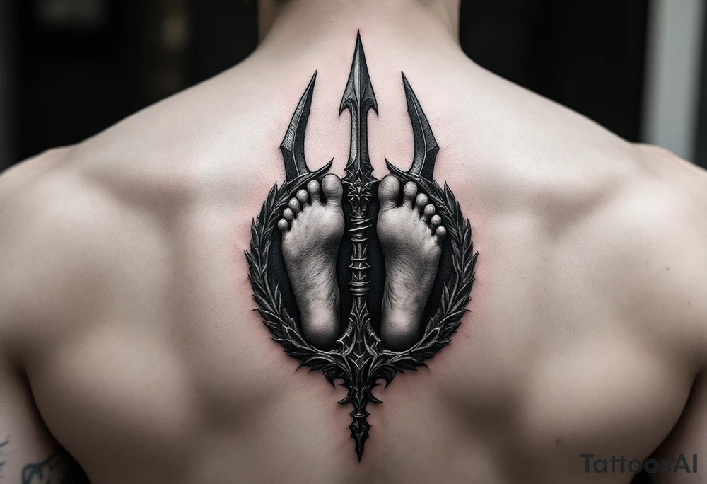 barefoot behind trident tattoo idea