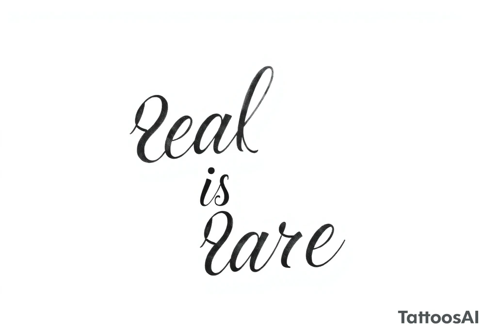 "real is rare" quote in straight line style tattoo idea