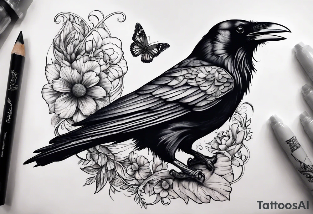 A Raven and a Butterlfy, same size tattoo idea