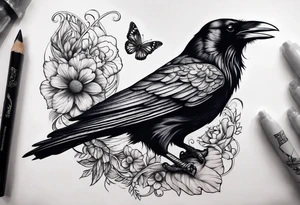 A Raven and a Butterlfy, same size tattoo idea