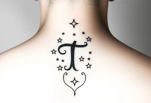 “T” in writing on hand with stars tattoo idea