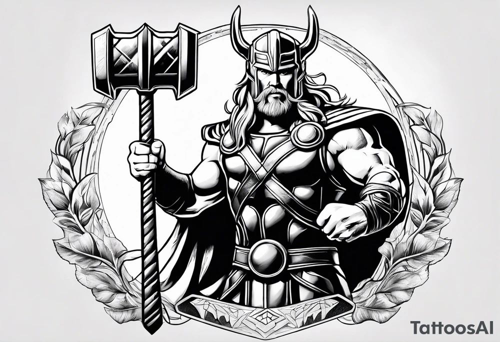 Thor mit Hammer in der Hand und kämpft tattoo idea
