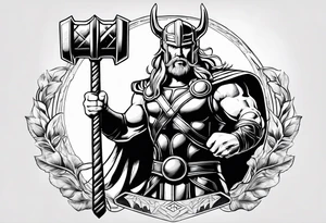 Thor mit Hammer in der Hand und kämpft tattoo idea