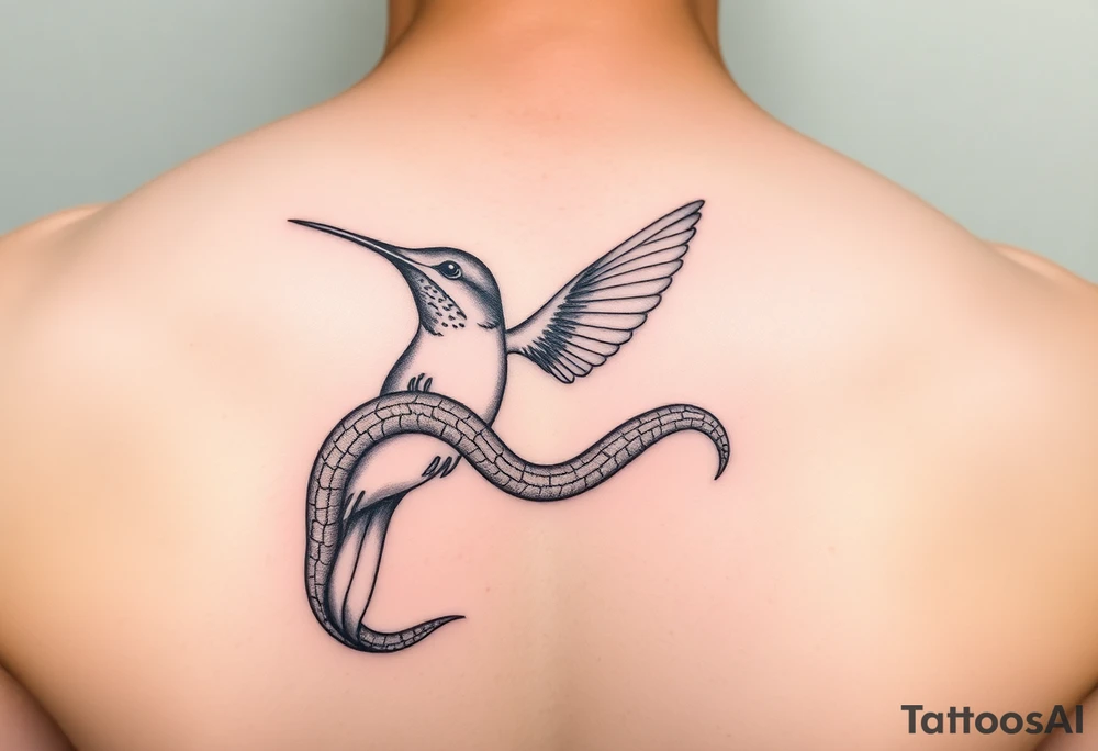 Humming bird held by hissing snake tattoo idea