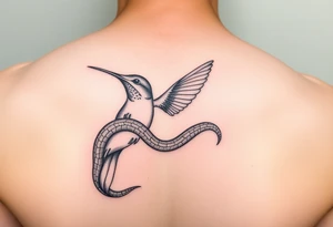 Humming bird held by hissing snake tattoo idea