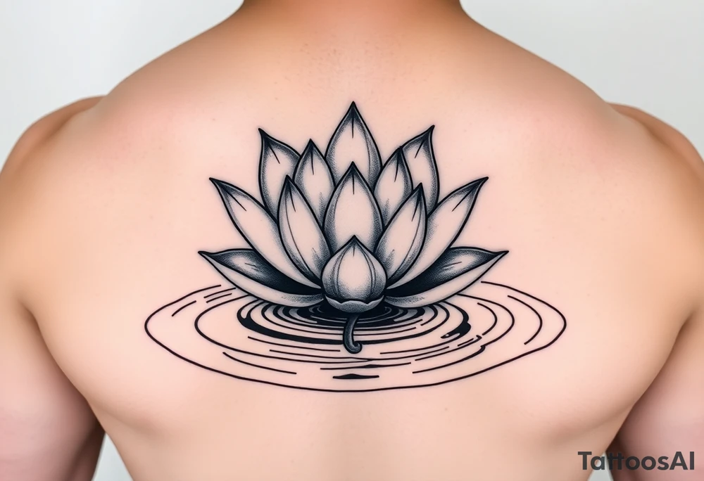 serene lotus flower emerging from sacred waters with ripples tattoo idea