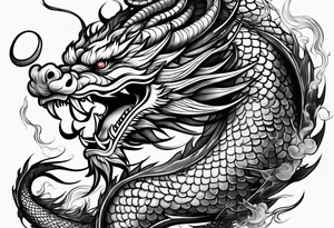 Traditional Chinese Dragon full body and smoke tattoo idea