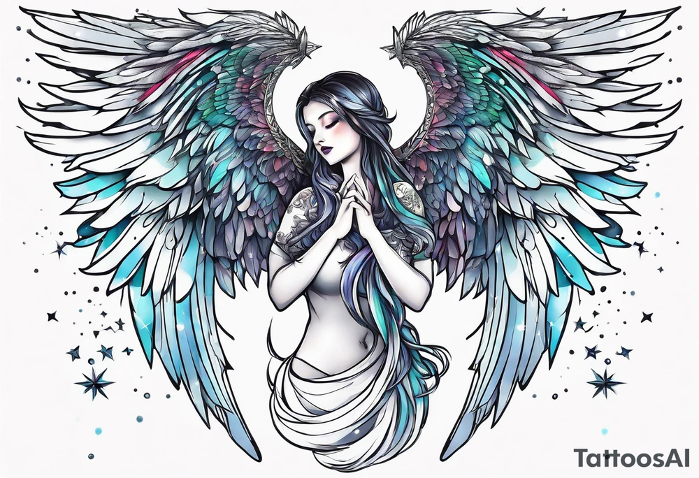 Constellation, Angel wing , snow , cross tattoo idea
