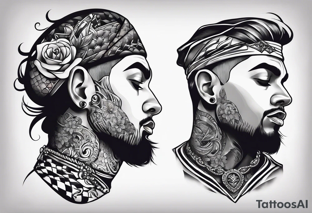neck tattoo stencil about pain and struggle in new school or polka trash style tattoo idea