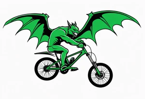 gargoyle riding a full suspension green mountain bike with a shadow no background with wings tattoo idea