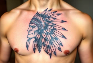Warrior Indian left chest full color tattoo idea