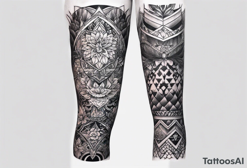 Full leg tattoo design rectangle tattoo idea