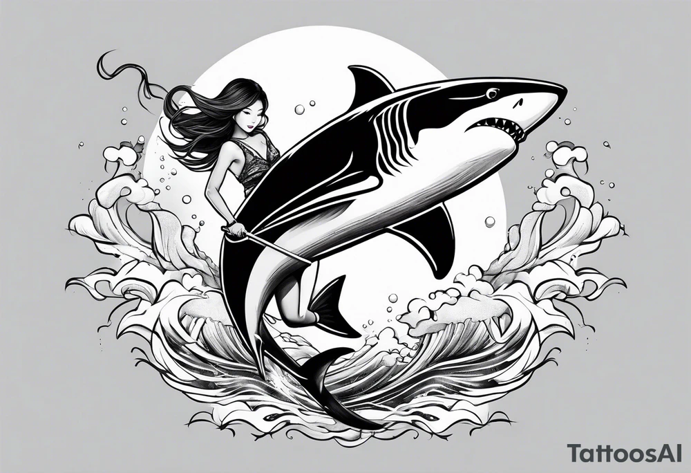 naked japanese girl riding shark tattoo idea
