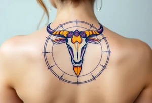Powerful Taurus tattoo horiscope with purple and yellow tattoo idea
