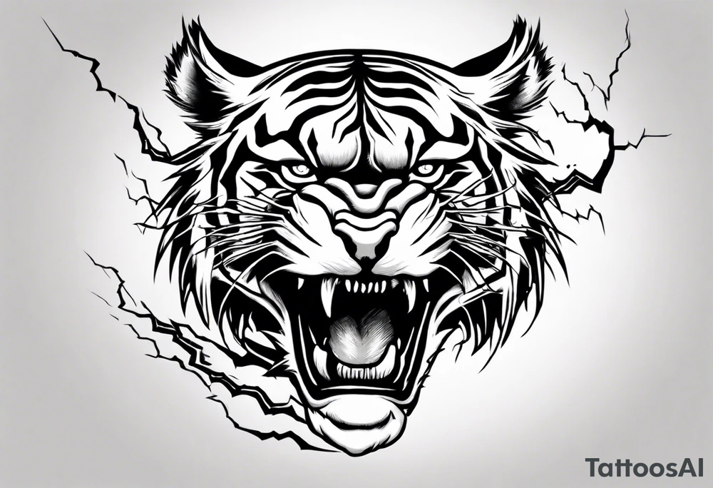 mythical ferocious tiger with lightning around it. The tattoo is for a forearm sleeve tattoo idea