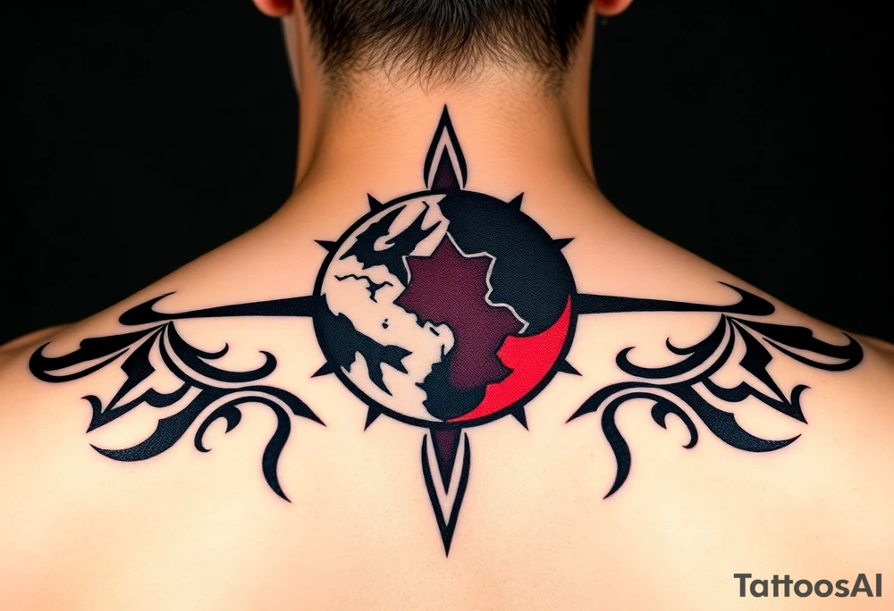 3 planet horizontal. Color Black and red with more black tattoo idea