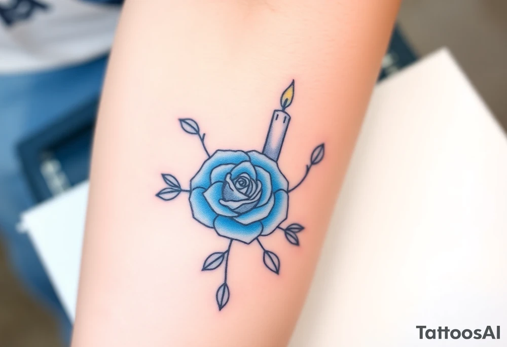 Blue, 2 roses, 2 candles tattoo idea