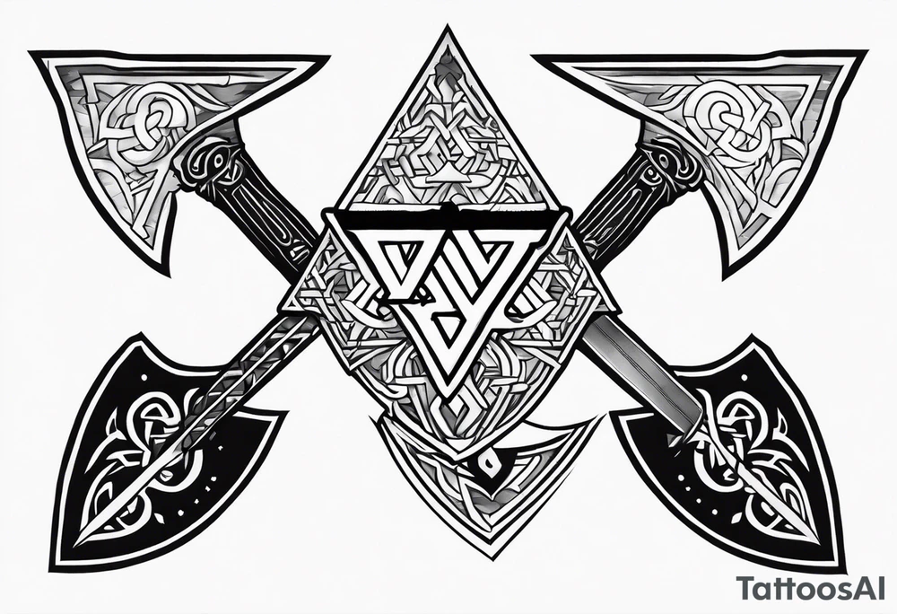 Valhalla  sword shield axe Valknut fog tattoo idea