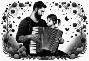 sad man with accordion and his young child girl tattoo idea