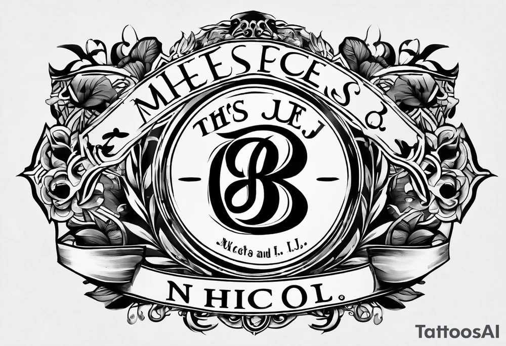 logo with the last name Nichols and the letters B, O, L, H, E, D, J, and R tattoo idea
