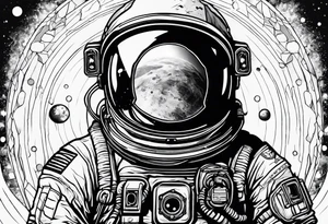 an astronaut in rock painting style tattoo idea