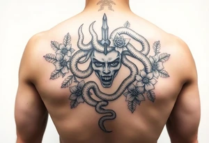 Medusa with snakes and flowers tattoo idea