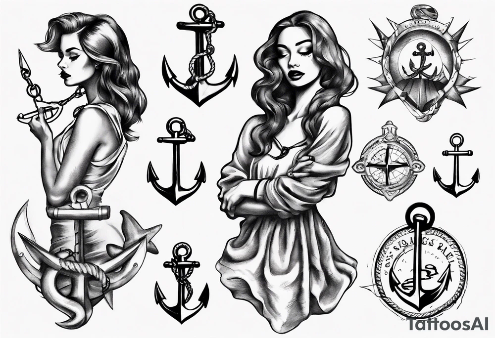 Woman holding onto an anchor tattoo idea