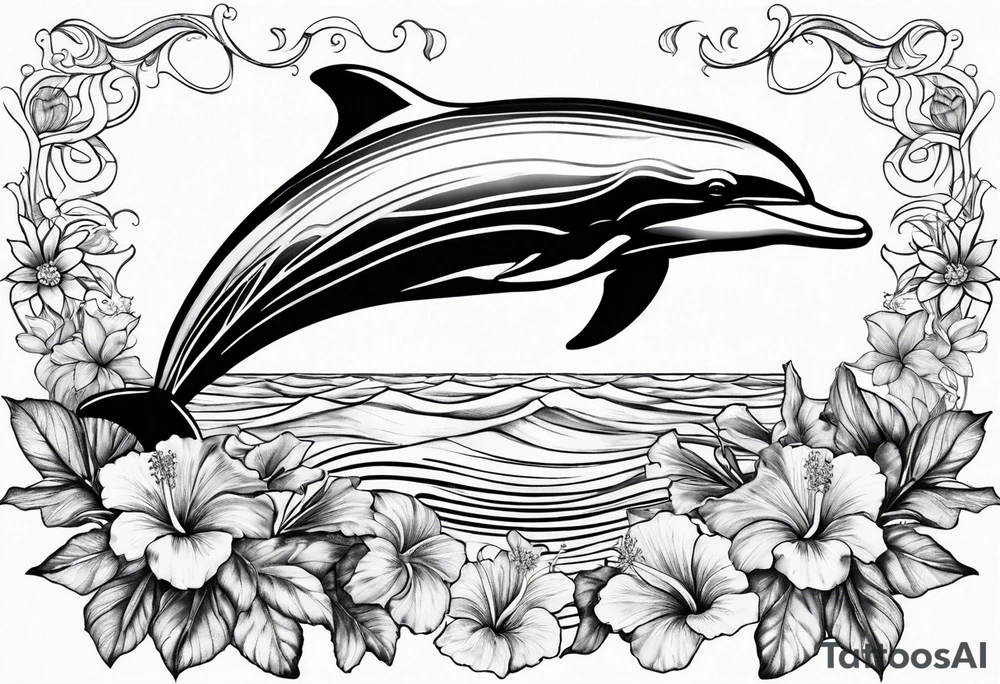 dolphin,sea, hibiscus, tattoo idea