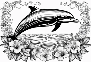 dolphin,sea, hibiscus, tattoo idea