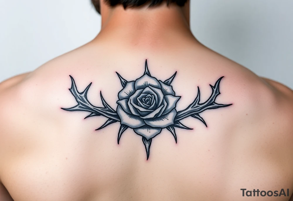 Crown of thorns with a rose in the middle tattoo idea