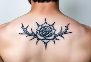 Crown of thorns with a rose in the middle tattoo idea