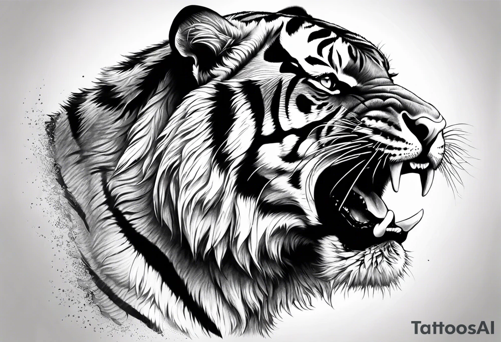 Realistic tiger roaring tattoo idea