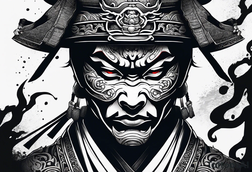 Samurai with an oni mask covering his face tattoo idea