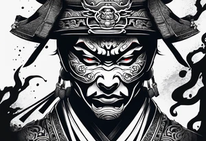 Samurai with an oni mask covering his face tattoo idea