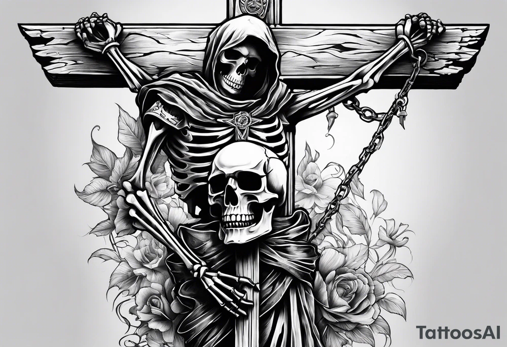 skeleton carrying a cross tattoo idea
