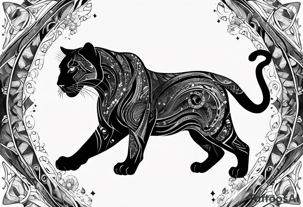 cosmic spiritual archway panther face constellation tattoo idea