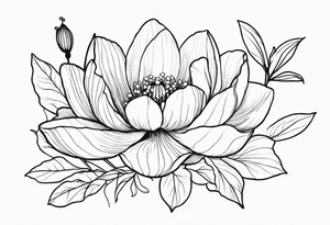 Thin line lotus dogwood lily of the valley and peony wildflower tattoo idea