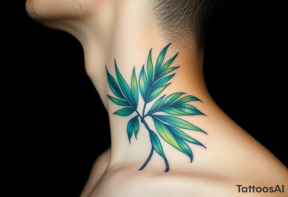 large palm leaves twisted side neck tattoo tattoo idea