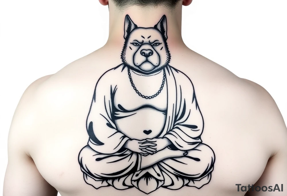 Meditating fat Buddha with dog head tattoo idea