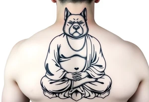 Meditating fat Buddha with dog head tattoo idea