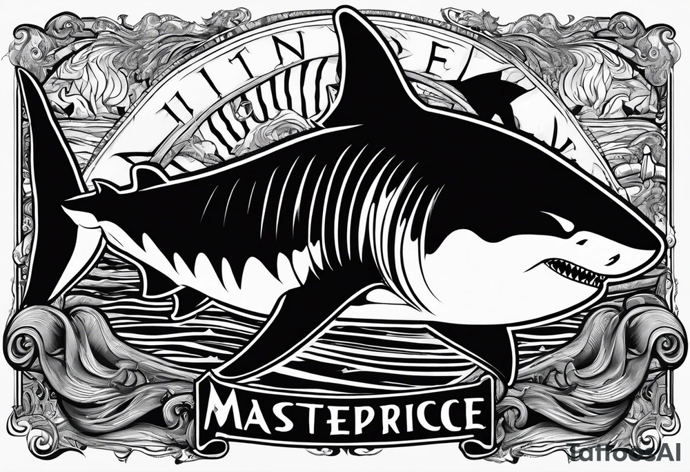 i wanted to have the megalodon ni text vertically with the shark and the water wrapping around the text tattoo idea