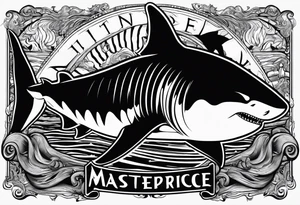 i wanted to have the megalodon ni text vertically with the shark and the water wrapping around the text tattoo idea