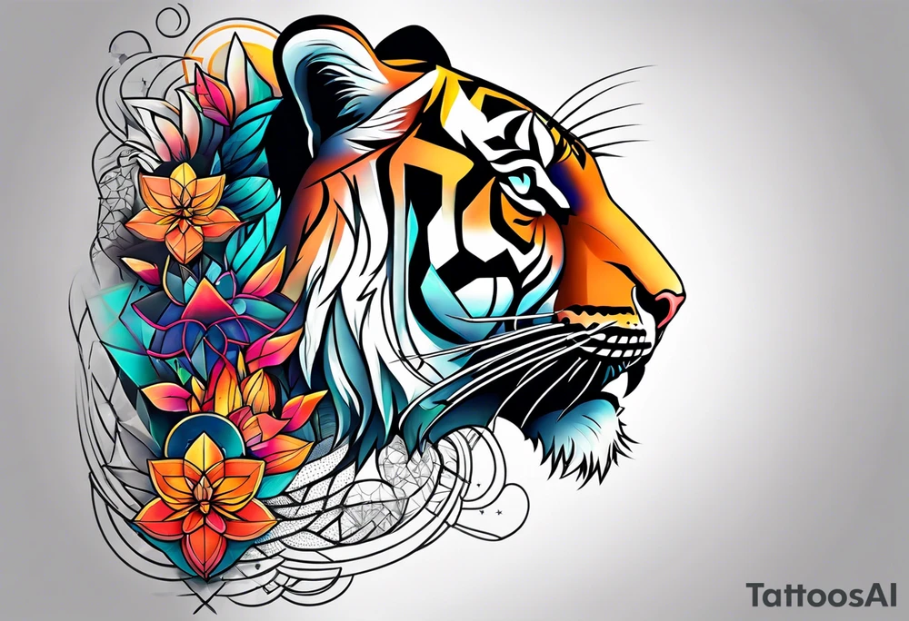 Tiger with sacred geometry and shapes tattoo idea