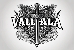 valhalla on fire sword shield axe tattoo idea