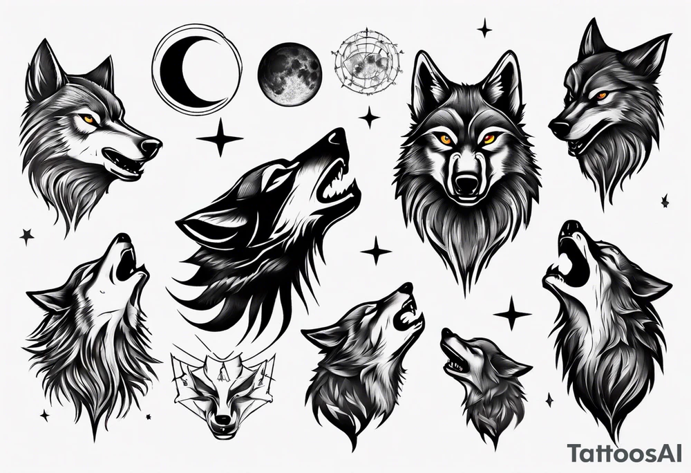 Wolve howling to moon tattoo idea