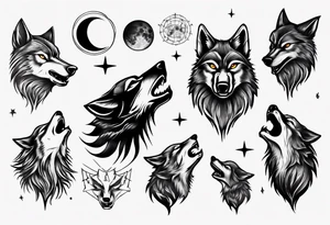 Wolve howling to moon tattoo idea