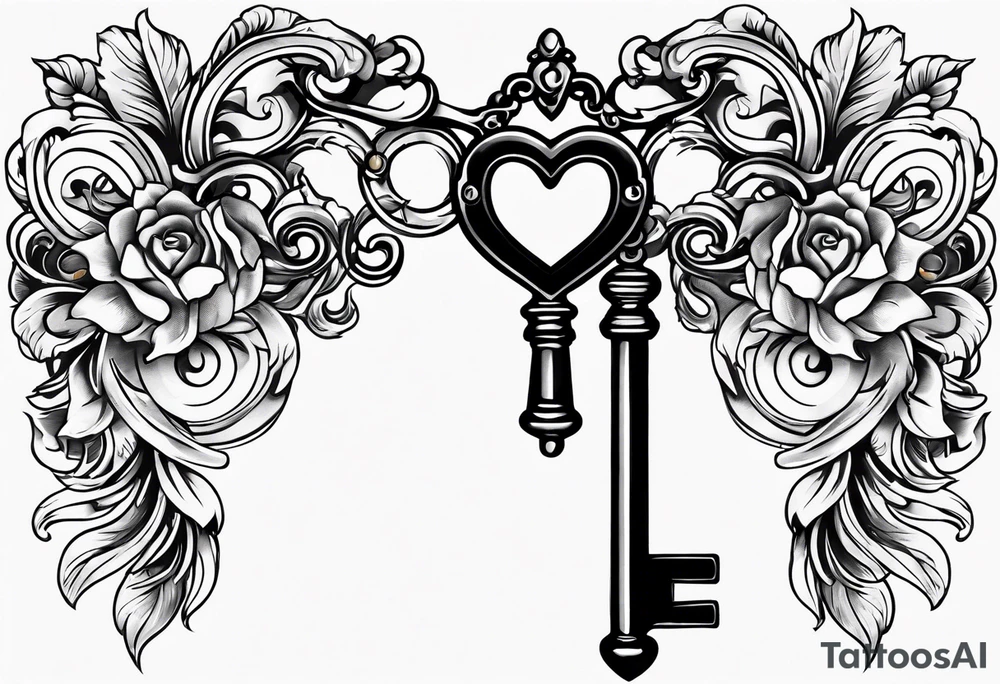 A heart shaped antique key tattoo idea
