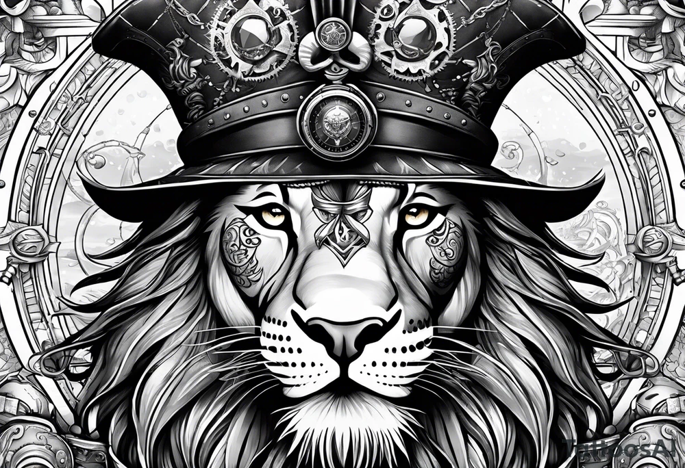 Pirate lion, nautical steampunk theme tattoo idea