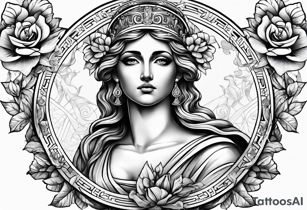 Greek Goddess Themis with flowers tattoo idea
