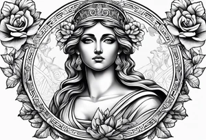 Greek Goddess Themis with flowers tattoo idea